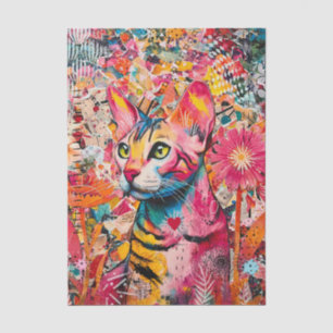 Colorful Mixed Mixed Paper Cat Collage 
