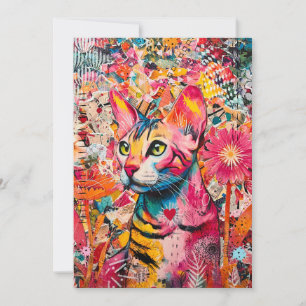 Colorful Mixed Mixed Paper Cat Collage Card