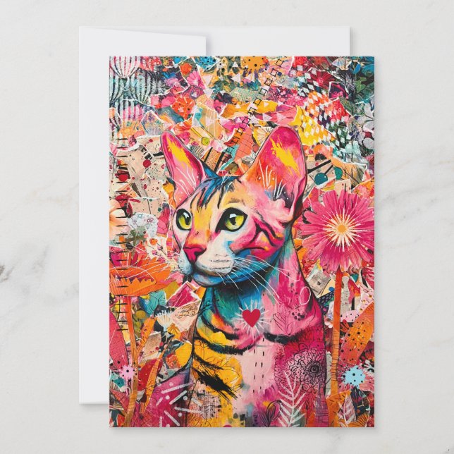 Colorful Mixed Mixed Paper Cat Collage Card (Front)
