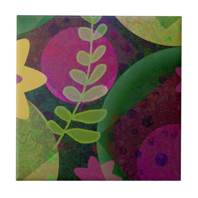 Colorful Modern Abstract Art Botanical Floral Tile (Front)