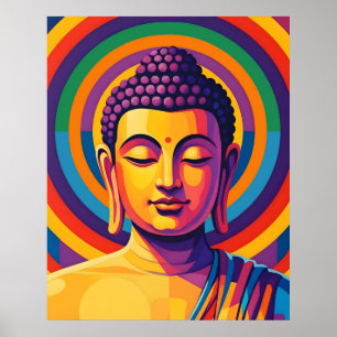 Colorful Modern Art   Meditating Buddha Portrait Poster