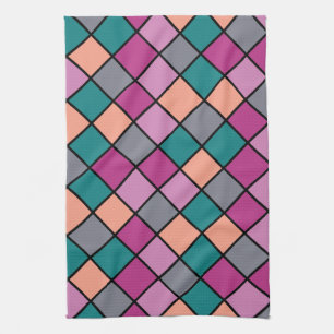 Colorful Modern Diagonal Tiles Pattern version 1 Tea Towel