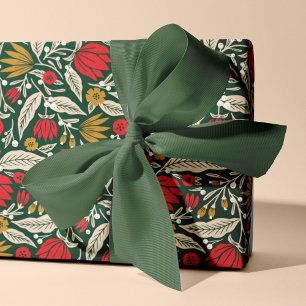 Colorful Modern Folk Floral Christmas Holiday Wrapping Paper
