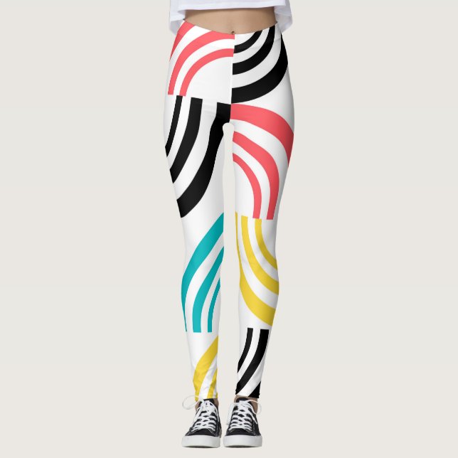 Colorful, modern, fun, cheerful geometric graphic leggings (Front)
