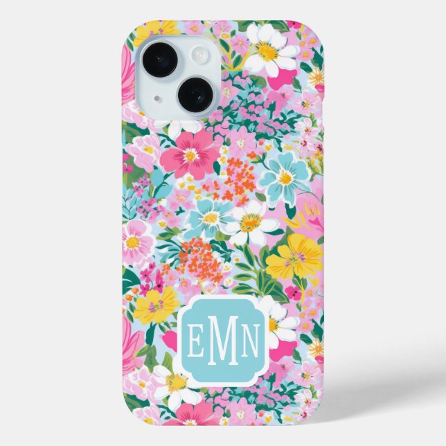 Colorful Modern Garden Monogrammed Case-Mate iPhone Case (Back)