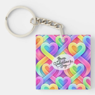 Colorful Modern Hearts Pattern Valentine’s Day Key Ring