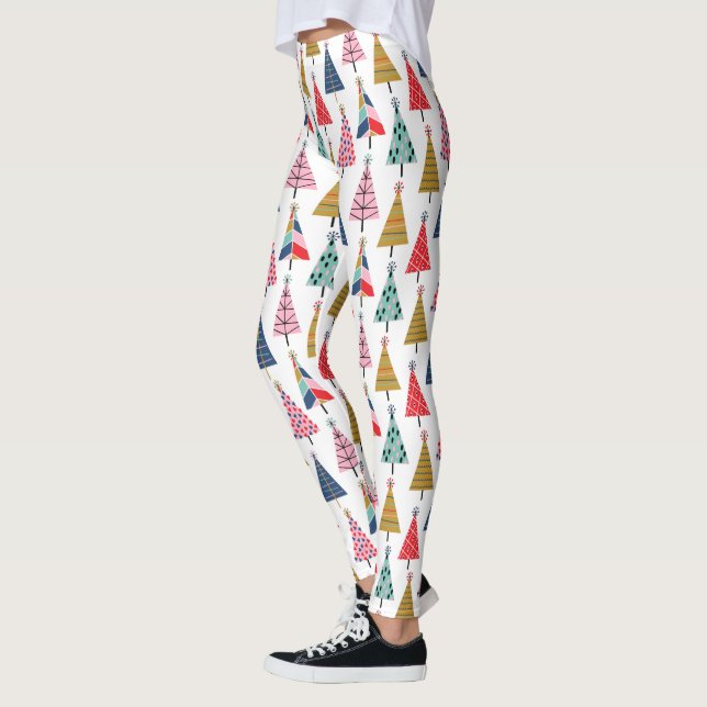 Colorful Modern Holiday Tree Pattern Leggings (Left)