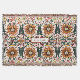 Colorful Modern Kaleidoscope Botanical Throw Blanket