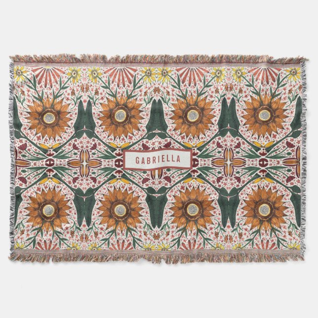 Colorful Modern Kaleidoscope Botanical Throw Blanket (Front)