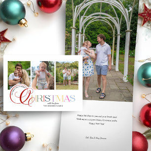 Colorful Modern Merry Christmas Script 3-Photo Tri-Fold Holiday Card
