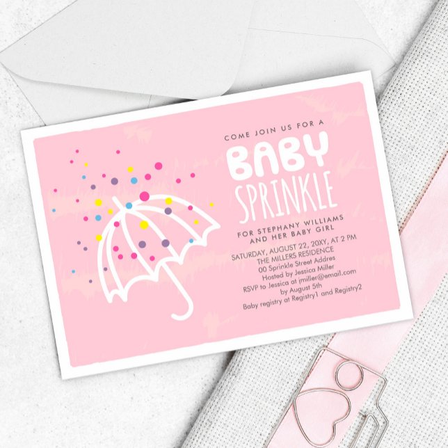 Colorful Modern Pink Baby Girl Sprinkle Invitation (Creator Uploaded)