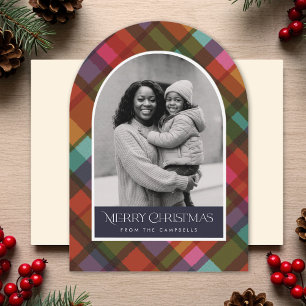 Colorful Modern Plaid Christmas Photo Holiday Card