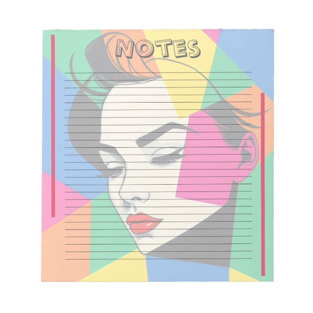 Colorful Modern Pop Art Woman Lined Notepad (Front)