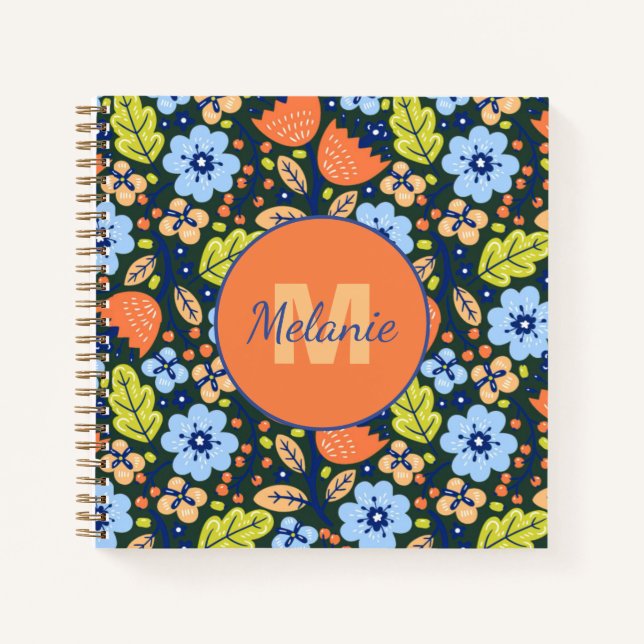 Colorful Modern Pretty Flower Pattern Personalised Notebook (Front)