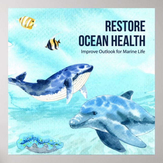 Colorful Modern Protect Marine Life Quote Poster (Front)