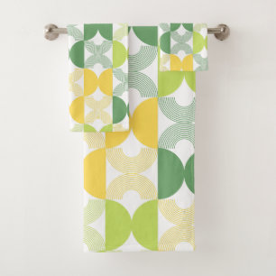 Colorful Modern retro 1950s Line art green yellow Bath Towel Set