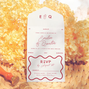 Colorful Modern Retro Wavy Frame Wedding All In One Invitation