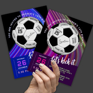 Colorful Modern Sporty Soccer Birthday Invitation
