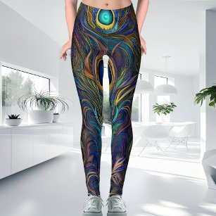Colorful Modern Style Unique Peacock Feather Leggings