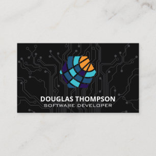 Colorful Modern Tech Circuit Logo Business Card