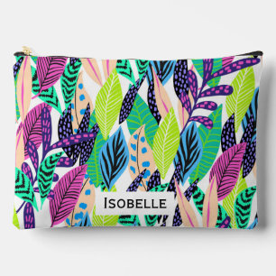 Colorful Modern Tropical Leaves Personalised Accessory Pouch