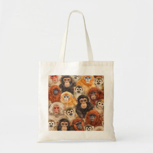 Colorful Monkey Faces Wildlife Portrait Pattern Tote Bag