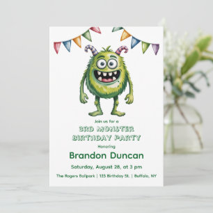 Colorful Monsters 3rd. Birthday Party Gift Invitation