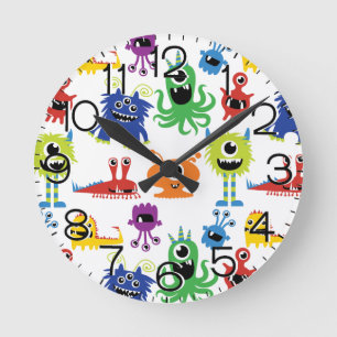 Colorful Monsters Baby Boy Nursery Round Clock
