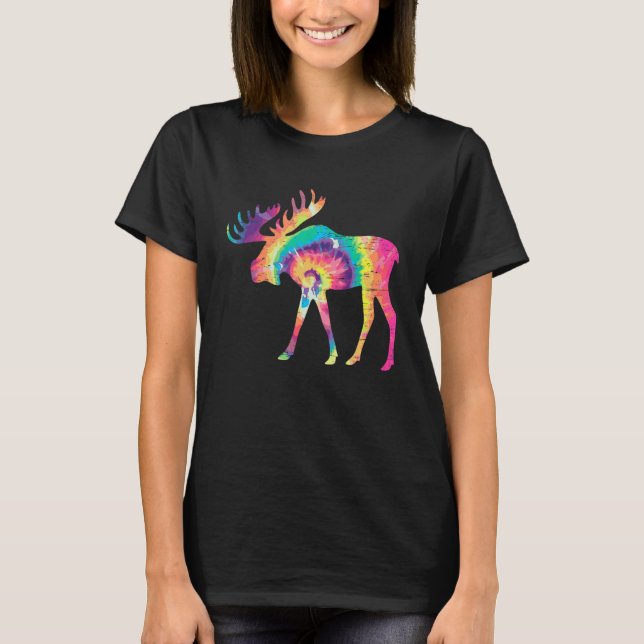 Colorful Moose Alaska Specie Wild Animal Hunting T-Shirt (Front)