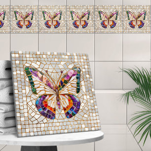 Colorful Mosaic Butterfly  Tile