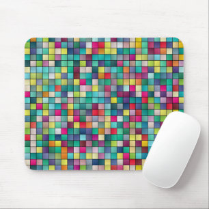 Colorful mosaic geometric squares pattern mouse mat