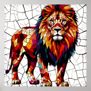 Colorful Mosaic Lion Sculpture Poster