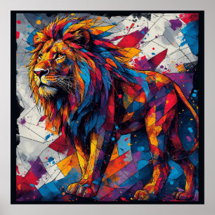 Colorful Mosaic Lion Sculpture Poster