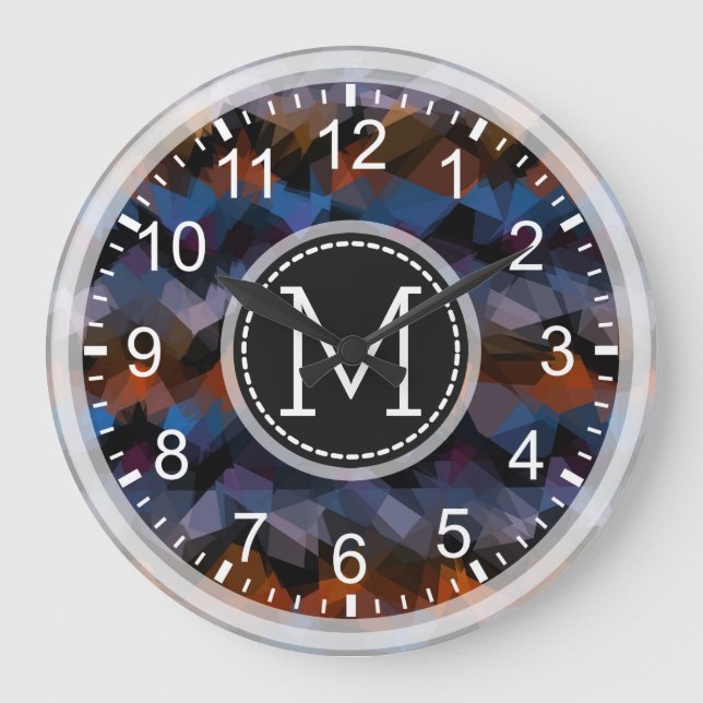 Colorful Mosaic Modern Monogram #12 Large Clock (Front)