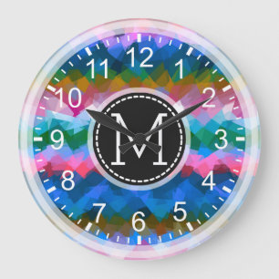 Colorful Mosaic Modern Monogram #8 Large Clock