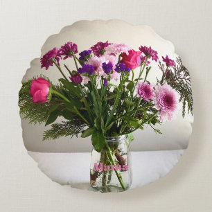 Colorful Mother’s Day Mama Bouquet+ Custom Option Round Cushion