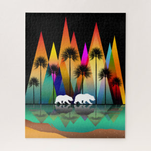 COLORFUL MOUNTAIN BEAR PALM TREES OCEAN JIGSAW PUZZLE