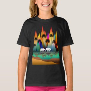 COLORFUL MOUNTAIN BEAR PALM TREES OCEAN T-Shirt