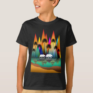 COLORFUL MOUNTAIN BEAR PALM TREES OCEAN T-Shirt