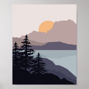 Colorful Mountain lake sunrise landscape Poster