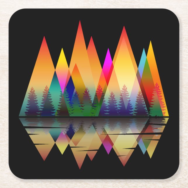 COLORFUL MOUNTAINS SHAPES NATURE FOREST  SQUARE PAPER COASTER (Front)