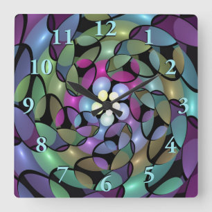 Colorful Movements Abstract Striking Fractal Art Square Wall Clock