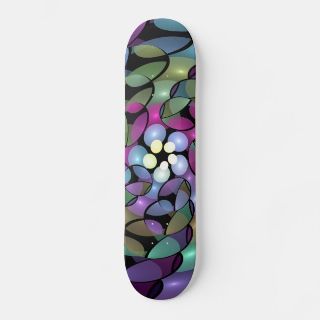 Colorful Movements Abstract Trippy Fractal Art Skateboard (Front)
