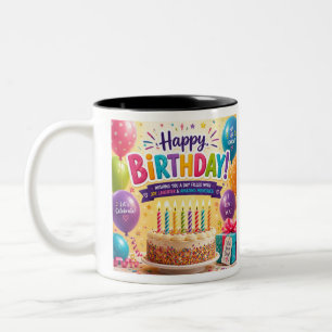 Colorful Mug with Cake, Balloons and Gift