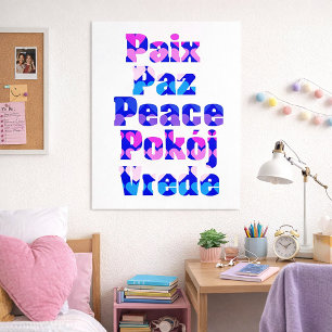Colorful Multilingual Peace Word Art with Hearts Poster