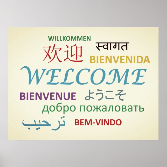 Colorful Multiple Language Welcome Poster (Front)
