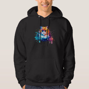 Colorful Munchkin Cat Face Splash Art Hoodie