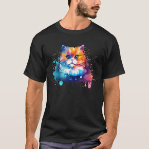 Colorful Munchkin Cat Face Splash Art T-Shirt