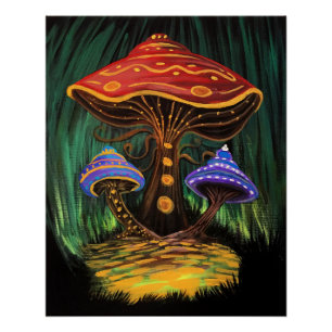Colorful Mushroom Art Whimsical Cottagecore Forest Poster
