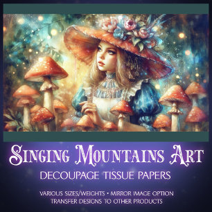 Colorful Mushroom Fantasy Forest Alice Decoupage Tissue Paper